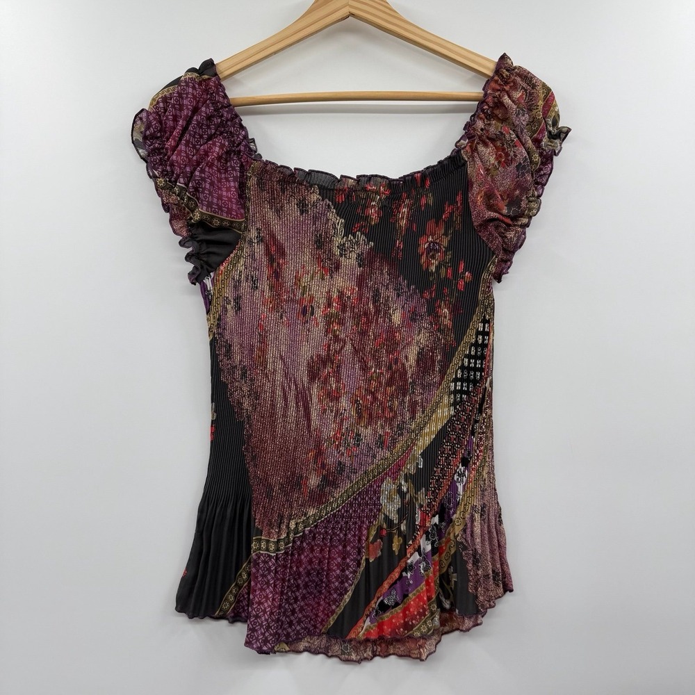 Jaipur Womens Sz L Crinkle Blouse Ruffle Blue Colorful Y2K Fairy - Picture 5 of 7